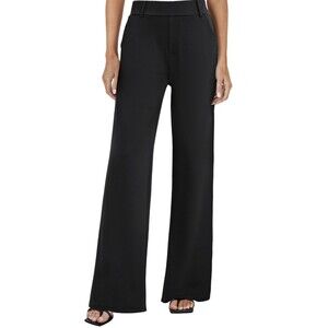 FireSwan Black Wide Leg Dress Pants High Waist Stretchy Work Trousers Pull On M